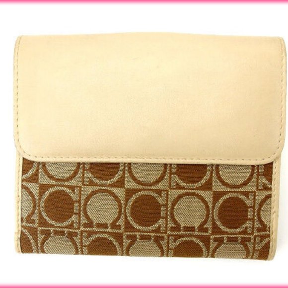 Salvatore Ferragamo Wallet Purse Ganchini Beige Brown Woman Authentic Used Y1161 - Picture 5 of 5